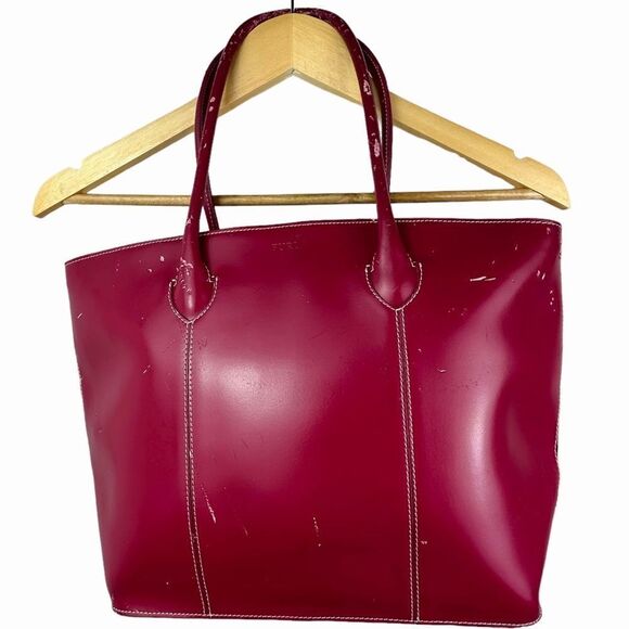 Furla Designer Fuscia Pink Large Smooth Leather Tote Bag Purse - Picture 1 of 12